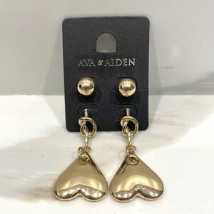 NEW Ava & Aiden Round Studs & Dangle Heart Earrings Set